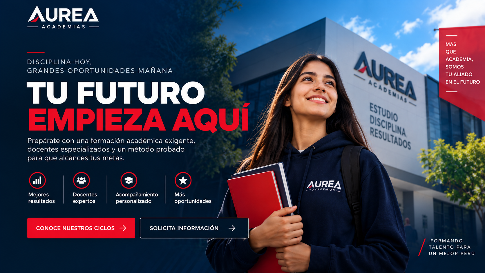 AUREA Academias. Prepárate para la universidad que quieres. Sedes en Ate y Surco y clases en vivo.